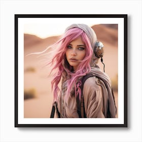 Pink Haired Girl In Desert 1 Art Print