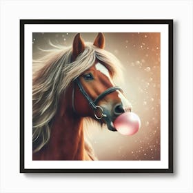 Horse Blowing Bubble Gum Art Print