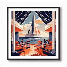 Art Deco-inspired ocean liner sails through the open waters Art Print