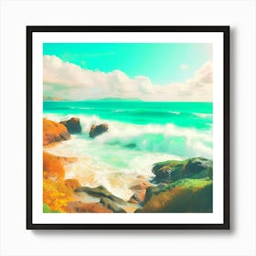 Rocky Shore With Waves Art Print