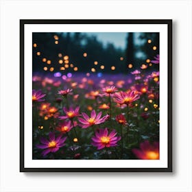 Dahlias At Night Art Print