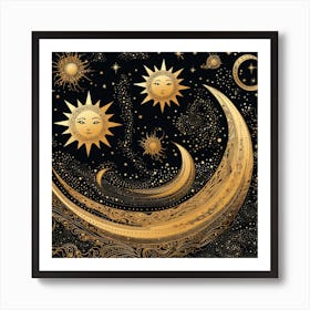 Golden Sun And Moon Art Print