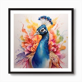 Peacock Watercolor Painting Art Print