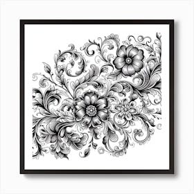 Floral Pattern In Black And White 2 Art Print