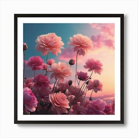 Pink Flowers At Sunset Art Print