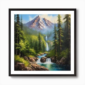 Waterfall In The Mountains Art Print