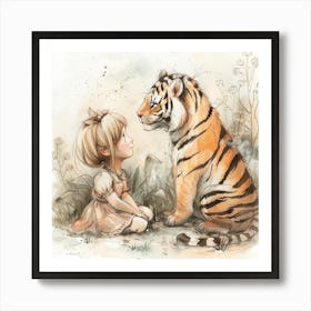 Little Girl And Tiger 2 Art Print