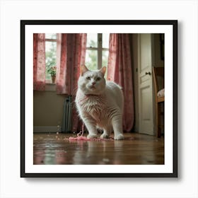 White Cat On The Floor Art Print