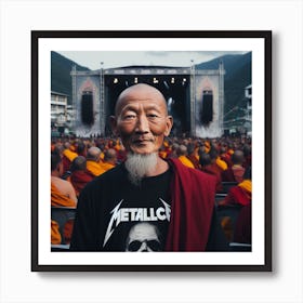 Buddhist Monk in a heavy metal concert Art Print