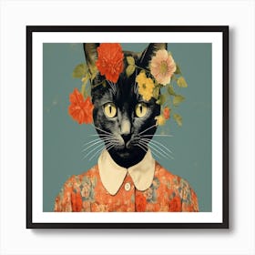 Cat In Flower Crown Art Print