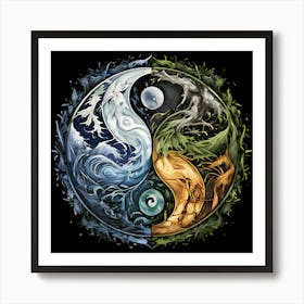 Yin Yang, Yin And Yang Symbol With Natural Elements Representing Balance And Harmony 3 Art Print