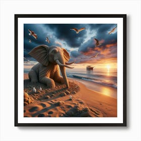 Elephant On The Beach 1 Art Print