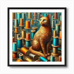 Cat and spools of thread Art Print