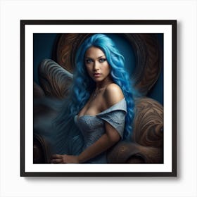 Blue Haired Beauty Art Print