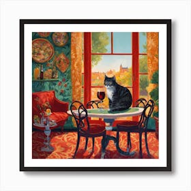 Cat In The Dining Room Art Print