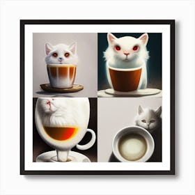 Four Cats Drinking Coffee Art Print