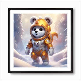 A Super Cute Chibi Zodiac Bear, In The Universe, With Snowwhite Shiny Fur, Happy Smile, Happy Smile, 1 Art Print