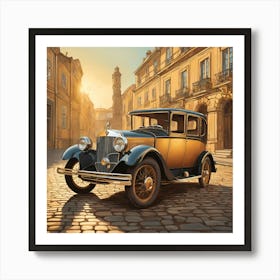 Antique Car On Cobblestone Street Art Print