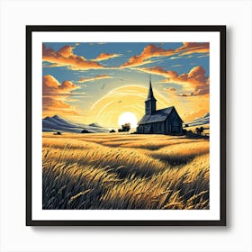 Sunset In The Wheat Field Art Print