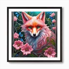 Fox In Flowers Art Print