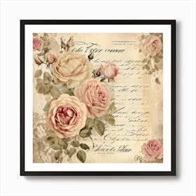 Bouquet Of Vintage Roses Illustration For Romantic Invitation Cards And Love Letters Detailed Sepi Art Print