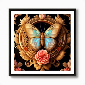 Butterfly And Roses Art Print