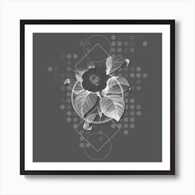 Vintage Japanese Camelia Botanical with Line Motif and Dot Pattern in Ghost Gray n.0379 Art Print