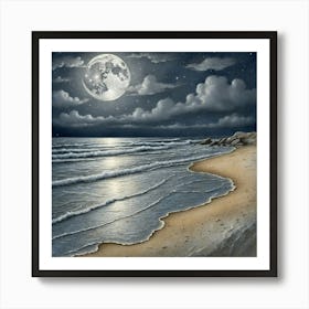 Full Moon At The Beach 1 Art Print