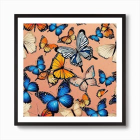 Butterflies On A Pink Background 1 Art Print