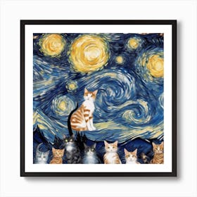 Starry Night Cats 9 Art Print