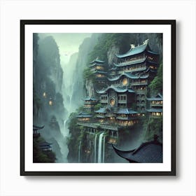 A Breathtaking Scene Of Ancient Chinese Mountain T Art Print