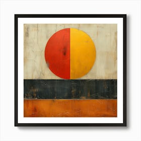 'Solar Contrast', a striking abstract piece where minimalist design meets the boldness of a sun-inspired palette. This artwork features a perfect circle split into warm and cool tones, evoking the duality of day and night against a textured backdrop.  Abstract Sun, Minimalist Design, Warm and Cool Tones.  #SolarContrast, #AbstractArt, #MinimalistSun.  'Solar Contrast' is a statement piece that marries simplicity with impact. Ideal for modern decor enthusiasts, it brings a touch of artistic sophistication to any space, inviting contemplation on the interplay of light and texture. This piece is a celebration of the sun's energy and the subtle complexity of minimalist art. Art Print