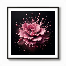 Pink Flower Splash On Black Background Art Print