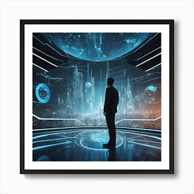 Futuristic Man In Futuristic City 1 Art Print