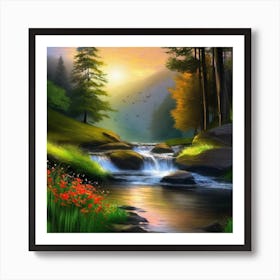 Waterfall In The Forest 41 Art Print