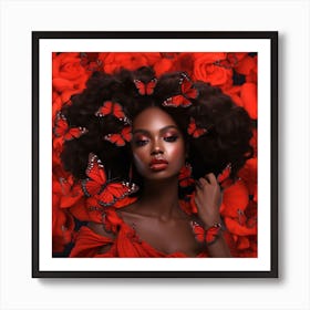 Red Roses And Butterflies Art Print