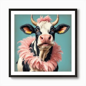 Cow With Pink Feathers 1 Art Print