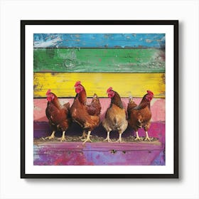 Rainbow Chickens In The Barn Art Print