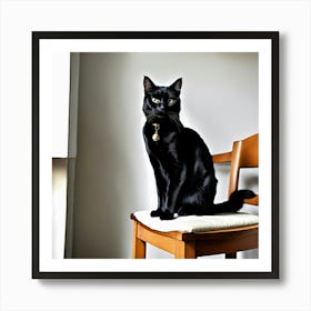 A Photo Of A Black Cat Sitting On A White Chair 1 Art Print