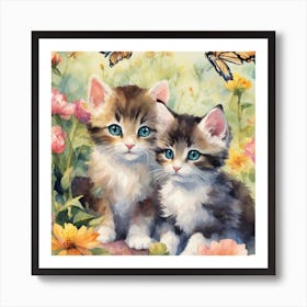 Kittens In The Garden Art Print