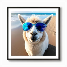 Llama Wearing Sunglasses On The Beach Art Print