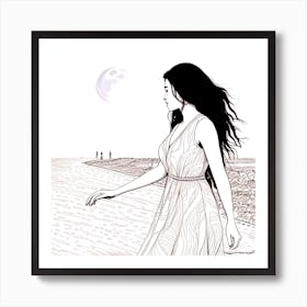 Girl Walking On The Beach 3 Art Print