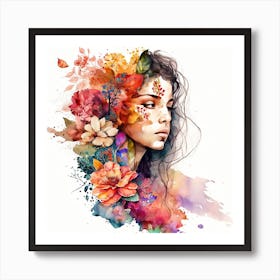 Watercolor Floral Woman #7 Art Print