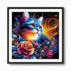 Cat With Flowers Art Print