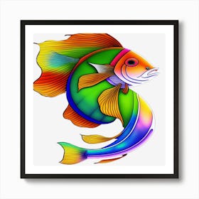 Line Drawing Of A Colorful Fish S Art Print