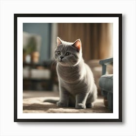 A Cute British Shorthair Kitty, Pixar Style, Watercolor Illustration Style 8k, Png (7) Art Print