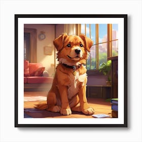 Dog Sitting On The Floor Art Print