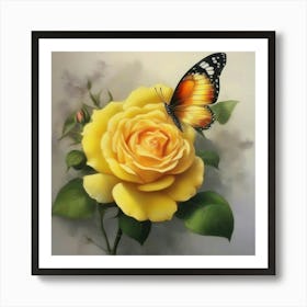 Yellow Rose With Butterfly 1 Art Print