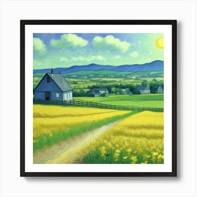 A Rustic Paradise Farmhouse and Pasture Bliss Yellow Field Art Print