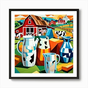 Abstract Dairy Scene Cubism Style Art Print